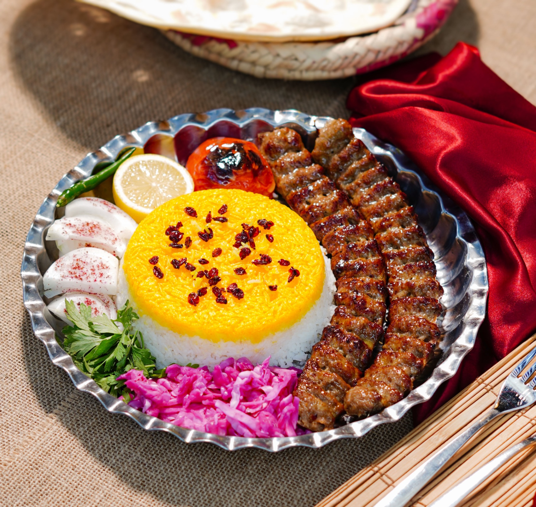 Chelo Kabab Koobideh with saffron rice and barberries