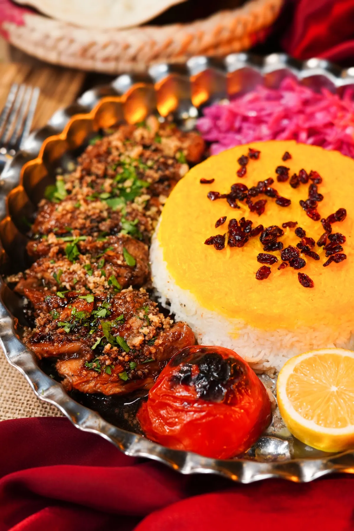 Fesenjan — Persian walnut and pomegranate chicken stew at Kabab Planet